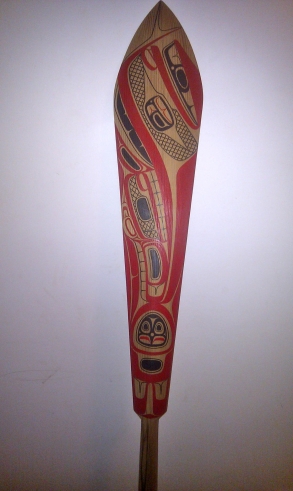 Eagle Transformation with salmon. Paddle- acrylic on red cedar